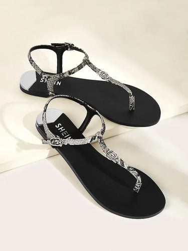 Snakeskin Toe Post Ankle Strap Sandals