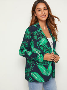 Notch Collar Tropical Print Blazer