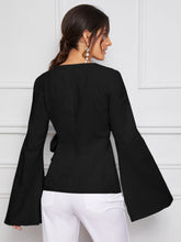 Load image into Gallery viewer, Bell Split Sleeve Surplice Neck Knot Blazer