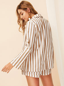 Notched Collar Vertical-stripe Blazer