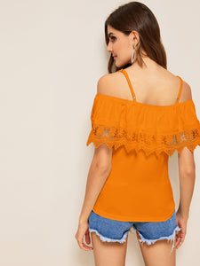 Cold Shoulder Guipure Lace Trim Top