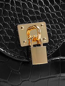 Metal Lock Decor Croc Embossed Satchel Bag