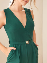 Load image into Gallery viewer, Surplice Neck Buckle Belted Slant Pocket Jumpsuit