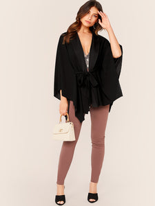 Open Front Cloak Sleeve Belted Coat