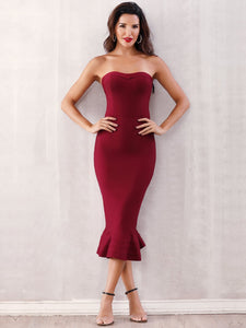 Adyce Zip Back Fishtail Hem Bodycon Tube Dress