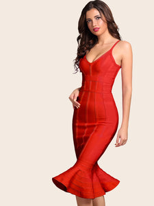 Adyce Solid Fishtail Hem Bodycon Slip Dress