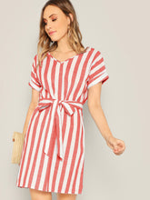 Load image into Gallery viewer, Block Striped Belt Dress