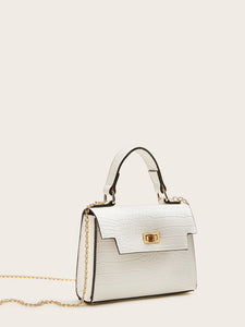 Twist Lock Croc Embossed Satchel Bag