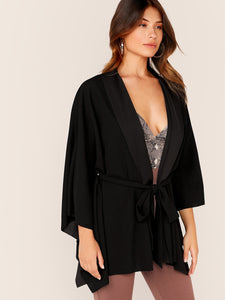 Open Front Cloak Sleeve Belted Coat