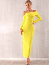 Load image into Gallery viewer, Adyce Neon Yellow Off Shoulder Bodycon Dress