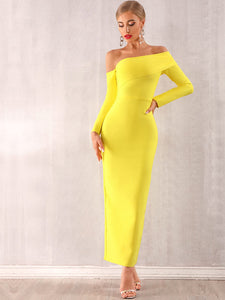 Adyce Neon Yellow Off Shoulder Bodycon Dress