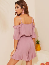 Load image into Gallery viewer, Cold Shoulder Half Placket Ruffle Romper