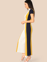 Load image into Gallery viewer, Mock Neck Zipper Fly Front Colorblock Wide Leg Jumpsuit