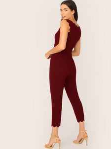 Scallop Trim Pocket Side Tapered Jumpsuit