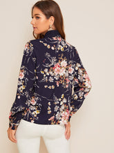 Load image into Gallery viewer, Botanical Print Tie Neck Top