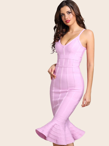 Adyce Solid Fishtail Hem Bodycon Slip Dress