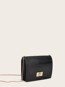 Twist Lock Croc Embossed Crossbody Bag