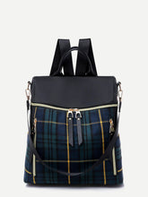 Load image into Gallery viewer, Plaid Detail Zipper Backpack