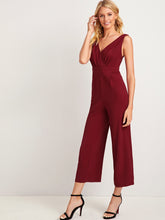 Load image into Gallery viewer, Solid Lace Insert Surplice Neck Zip Side Jumpsuit