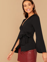 Load image into Gallery viewer, Split Sleeve Wrap Belted Blazer