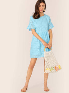 Flounce Sleeve Solid Schiffy Dress