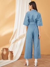 Load image into Gallery viewer, Belted Wide Leg Shirt Jumpsuit