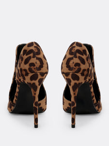 Leopard Open Shank High Vamp Pointy Tie Pumps