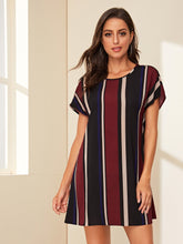 Load image into Gallery viewer, Striped Batwing Sleeve Tunic Dress