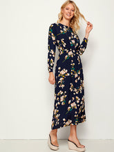 Load image into Gallery viewer, Allover Floral Print Elastic Waist Plicated Dress