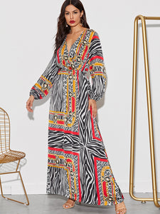 Animal Scarf Print Surplice Neck Maxi Dress