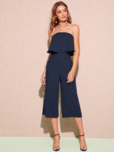 Load image into Gallery viewer, Solid Flounce Foldover Front Wide Leg Tube Jumpsuit