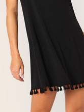 Load image into Gallery viewer, Solid Tassel Hem Tie Back Halter Dress