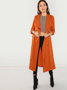 Waist Belted Double Breasted Waterfall Coat