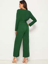 Load image into Gallery viewer, Self Tie Waterfall Neck Wide Leg Jumpsuit