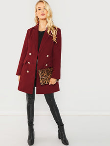 Double Breasted Notched Neck Solid Coat