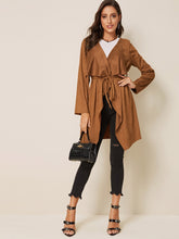 Load image into Gallery viewer, Draped Collar Tie Waist Suede Coat