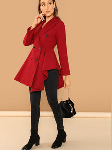 Double Breasted Asymmetric Flared Skirt Coat