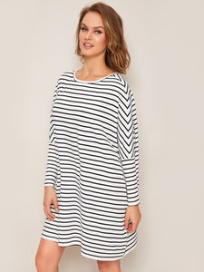 Batwing Sleeve Striped Oversized Dress