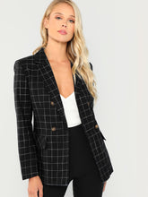 Load image into Gallery viewer, Double Breasted Notched Neck Plaid Blazer