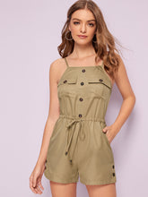 Load image into Gallery viewer, Drawstring Waist Flap Pocket Cami Romper