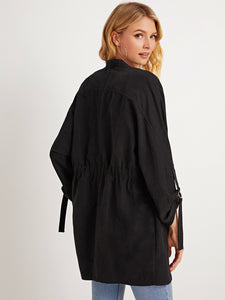 Zip Detail Waterfall Collar Trench Coat