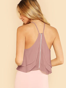 Zip Back Halter Flowy Top