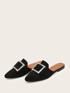 Rhinestone Decor Point Toe Flat Mules