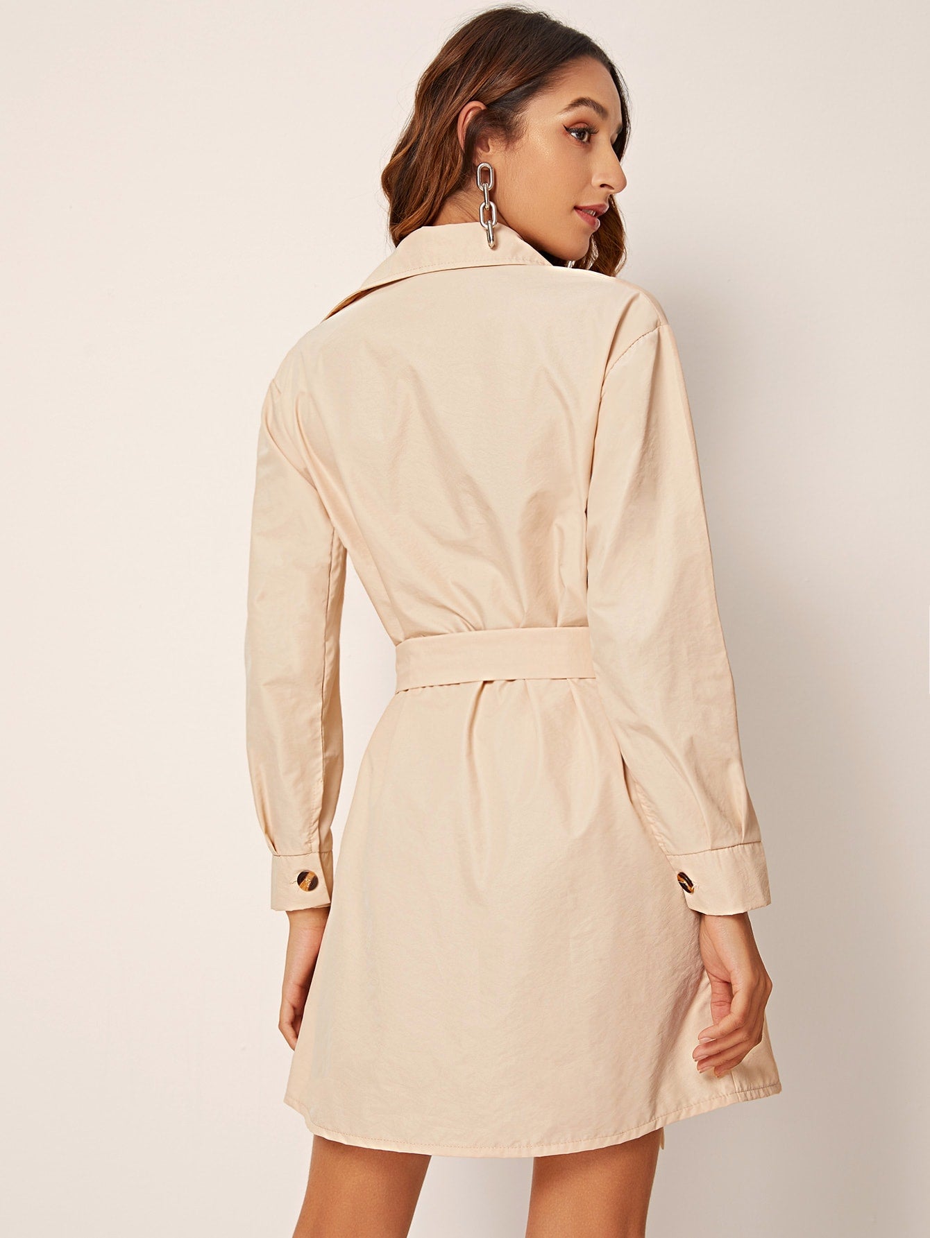 Button Through Dual Pocket Belted Shirt Dress | Krolay