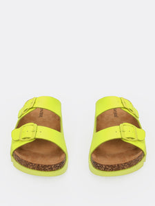 Neon Double Buckled Cork Sole Slide Sandals