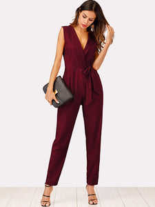 Zip Back Shawl Collar Knot Jumpsuit