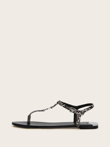 Snakeskin Toe Post Ankle Strap Sandals