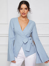 Load image into Gallery viewer, Bell Split Sleeve Surplice Neck Knot Blazer