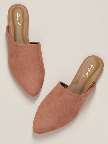 Pointed Toe Asymmetric Band Flat Slide Mules