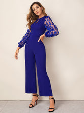 Load image into Gallery viewer, 3D Applique Sheer Sleeve Keyhole Front Jumpsuit